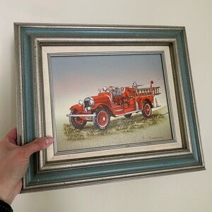 Vintage Carson Framed Fire truck art